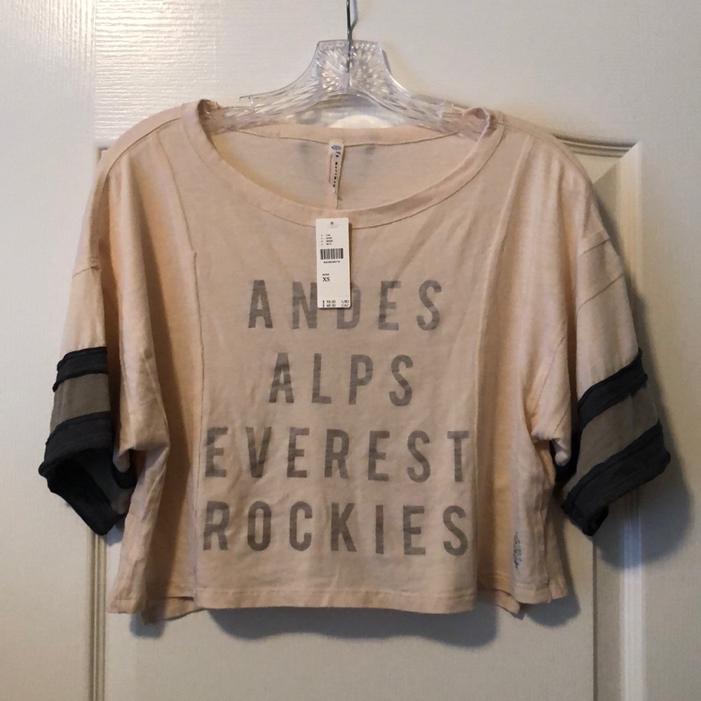 Anthropologie Beige Graphic Short Sleeve Tee with Gray Accents. NWT.